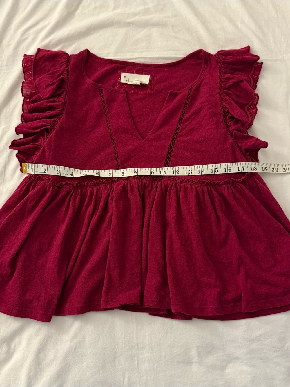 Anthropologie Caroline Ruffled Babydoll Top. Size XS. Color Raspberry. - Picture 6 of 9